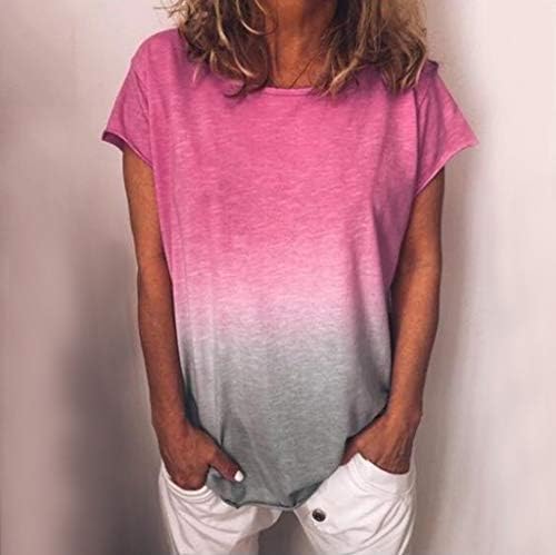Женски обичен градиент боја краток ракав Основен маица Туника блуза Обични врвови