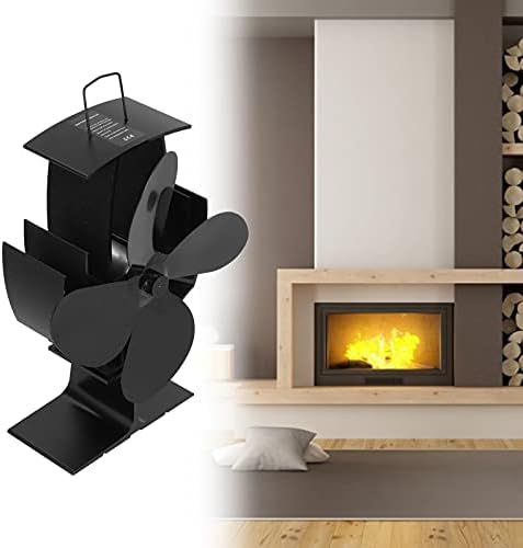 Haofy Electric Faveran fan, црни 4 сечила топлинска печка за топлинска печка само-напојувана топлина циркулација алуминиумска