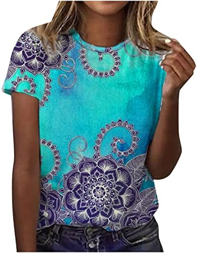 Womenените врвно лето есен 2023 облека мода мода со краток ракав памук екипаж вратот цветна графичка салон врвна кошула за девојчиња