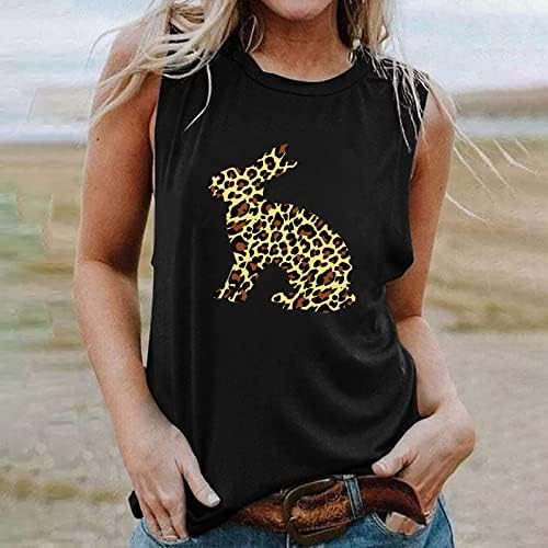 Среќни Велигденски кошули за жени слатки леопард зајаче графички резервоар врвот христијански елек маички удобни обични маици