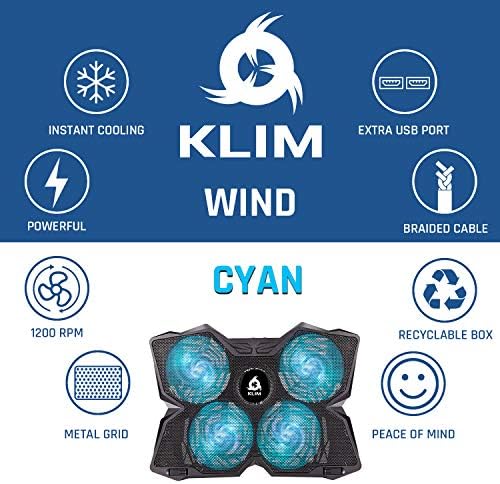 Подлога за ладење на лаптоп Klim Wind - Стенд за лаптоп со 4 вентилатори за ладење на 1200 вртежи во минута и тастатура за безжични