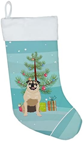 Богатства на Каролина WDK3138CS PUG FAWN 5 Божиќно Божиќно порибување, камин што виси чорапи Божиќна сезона забава Декорации за семејство