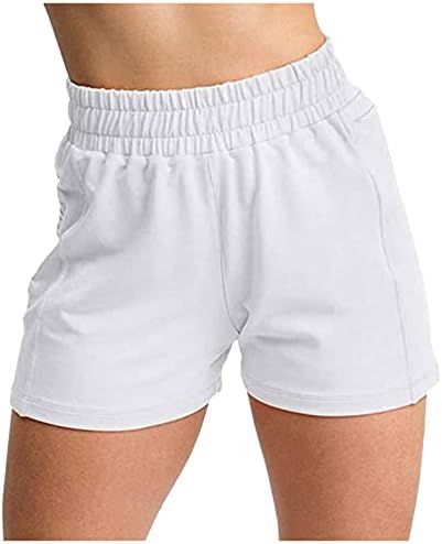 Beuu шорцеви за жени обични летни памучни постелнина еластични панталони со високи половини