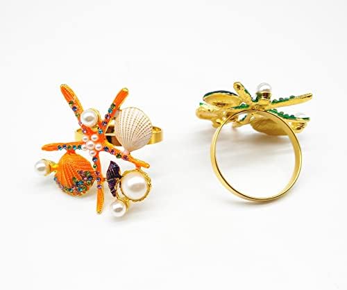 Ringsојиндекор Наутички прстени за салфетка - сет од 6 држачи за прстени од салфетка од крајбрежна starвездичка за венчавки за венчавки и