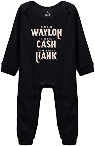 Yeavomeny како Waylon како готовина како Hank Country Music Baby Baby Jumpsuit со долг ракав