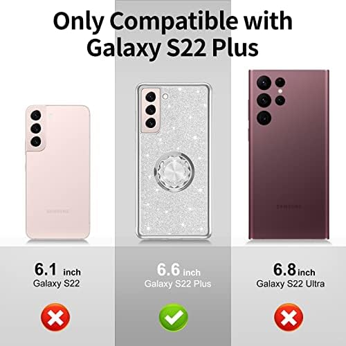 ОЦИКЛОН Компатибилен Со Случајот Samsung Galaxy S22 Plus, Симпатична Сјајна Дијамантска Обвивка Со Држач За Прстен, Заштитна Телефонска Кутија