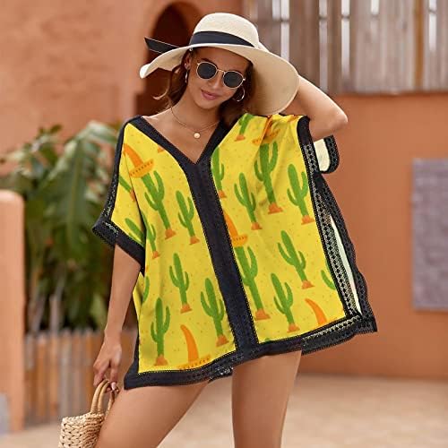 Бајкутуан Кактус Шема Со Мексиканска Капа Женска Облека За Плажа Бикини Костим За Капење Плажа Пливање Прикриен Фустан Печатење