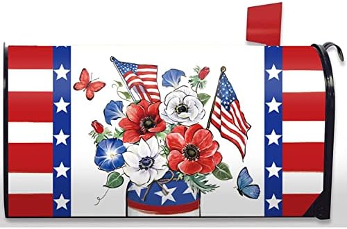 FBCOO 4 -ти јули Патриотски цвет поштенско сандаче Магнетна стандардна големина 21 x 19, САД Американски цветни американско знаме starsвезди