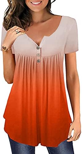 Женски врвови облечени летни летни кратки ракави Туника блуз градиентски проточни маици лабави вградени врвови удобни кошули