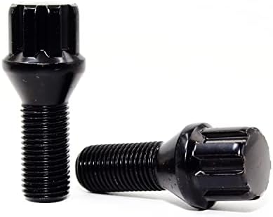 Сет од 4 Veritek 14x1.25mm брави на завртки за црно тркало w/ 2 копчиња 28мм должина на конусно седиште за BMW Mini Factory OEM