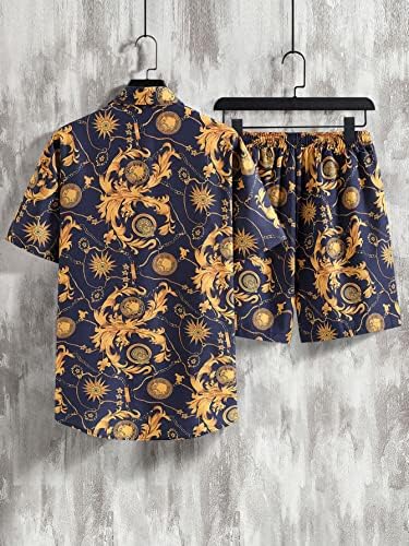 Горглитер за мажи со 2 парчиња цветни хавајски сетови на Хавајски сет надолу со кошула со кратки ракави и костуми од шорцеви