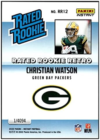 Кристијан Вотсон РЦ 2022 Панини Инстант оценет дебитант Ретро RR12 Packers NM+ -MT+ NFL фудбал