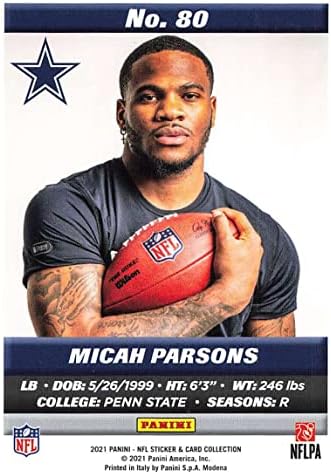 2021 Панини Стандардна големина Вметнете 80 Michah Parsons RC RC Dookie Dallas Cowboys NFL Football Trading Card