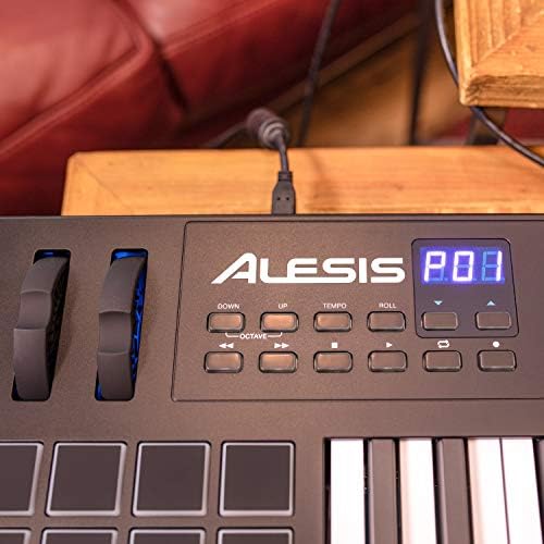 АЛЕСИС VI25 - 25 Клучен контролер на тастатура за USB MIDI со 16 влошки, 8 копчиња што може да се доделат, 24 копчиња и вклучен