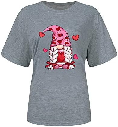 Валентин кошула за жени Loveубовни срцеви графички маички кратки ракави gnome хавајски кошули врвови црвени блузи за жени
