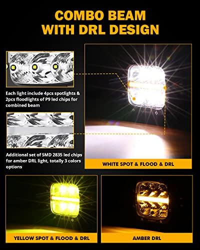 Auxbeam 5 Инчен 132w LED Offroad Светла Со Килибар DRL &засилувач; Жолти Капаци, 2 Режими Супер Светла LED Парчиња Место Светла Килибар