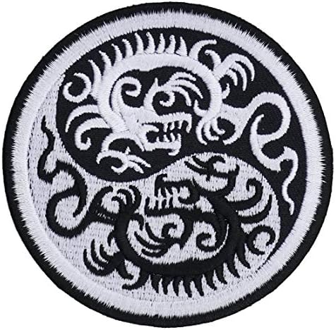 Графички прашина Јин Јанг змеј железо на извезена лепенка црно -бел летачки змеј кинески змеј