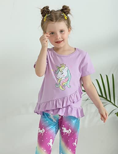 Puseky Toddler девојче облека облека bellвоно дното на дното на облеката Кратка ракав кошула за трескање, разгорена пантолона сет, мали девојчиња