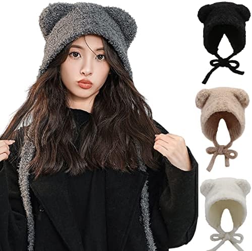 Fantasygears y2k мечки уши beanie crochet капа за жени, каваи топла плетена двојна зимска капа alt додатоци