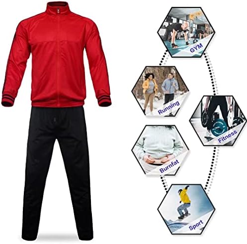 Менс Атлетик 2 парчиња тренерки поставува обични костуми за џогирање на целосен патент, сет за стенд-ап јака од потта за мажи црвени 5xl