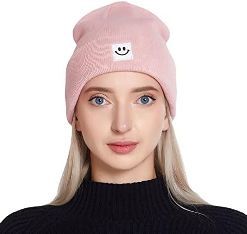 Epthsa плетена капа со насмевка со насмевка за мажи/жени, зимско топло капаче на черепот