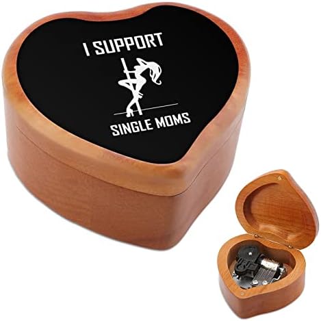Јас поддржувам самохрани мајки дрвена музичка кутија со форма на срце, ветровито музичко кутија гроздобер дрвена часовна кутија со музички