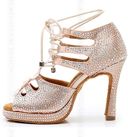 Litnermiaенска женска чипка разгорена потпетица Rhinestones Танго модерни латински танцувачки чевли свадбени сандали