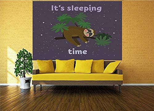 55x30 инчи wallиден uralид, симпатичен цртан филм лик кој спие на гранка џунгла животно во ноќно небо деца тема кора и лепено самолелева