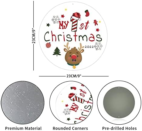 Персонализирано прво Божиќно гроздобер круг метал знак за метал знак за метални плакати, смешен домашен wallиден знак за знак за ретро венец