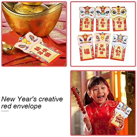6 Парчиња Црвени Пликови Кинески Лав Танц Црвени Пакети Бронзени Врежани Црвени Пари Џебови За Новогодишната Ноќ Пролетен Фестивал Свадбена Забава