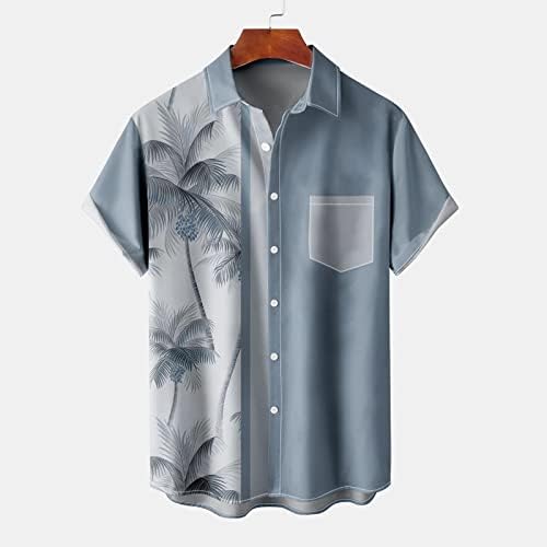 2023 НОВИ МАНС 3Д дигитално печатење џеб џеб лапел кратки ракави кошула паѓаат во боја блуза мажи