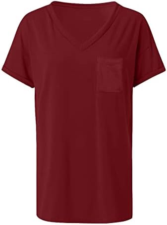 Женска кошула лето есенски облека за кратки ракави v вратот Основен бранч Топ маица за девојчиња со џебови 7c 7c