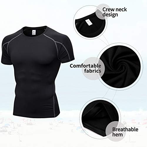 Маички за компресија со кратки ракави со маички Cargfm, атлетска тренинг маица upf 50+ Брз сув спортски база на слоеви подни спуштања