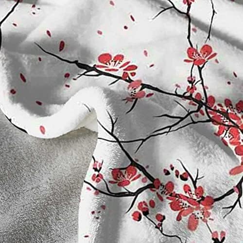 Куќа декор руно бебешки ќебиња, илустрација на гранки на Сакура ветровито априлско време во јапонски болен стил уметност, микрофибер ќебе за креветче