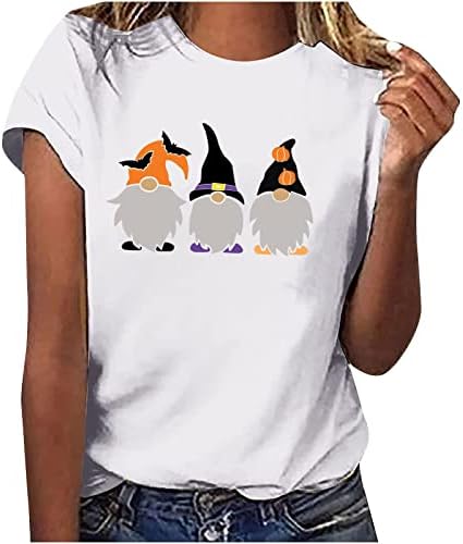 Гроздобер графичка маичка за жени Симпатична вештерка Гномска готска врвна летна летна должина на кратки ракави блуза со кратки ракави
