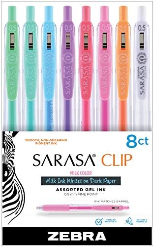 Зебра пенкало сараса клип за повлекување гел пенкало, фино точка, 0,5 мм, млеко разновидни бои, 8-пакувања