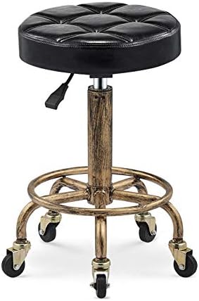 Прилагодлива столче за вртење со тркала ， столче за сечење салон со црно синтетичко кожено седиште ， прилагодлива висина 50-64 см ， Поддржана