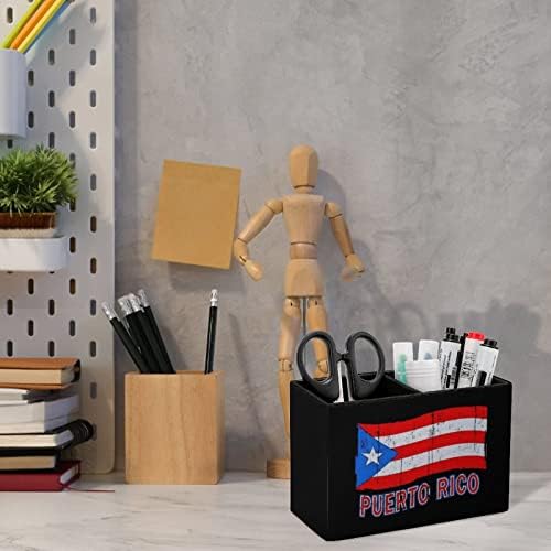 Порто Рикан гордост знамето на моливчето држач за пенкало за канцеларија за канцеларија за канцеларија, штанд со две оддели црно