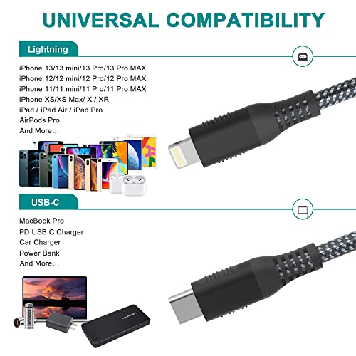 Bawanfa iPhone USB C до молња кабел 20FT/6M MFI Сертифициран плетенка Дополнителна испорака на електрична енергија за полнач за полнач