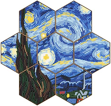 Ван Гог Дијамант Сликарство за сликање со држач - Pigpigboss 7 парчиња хексагон starвездена ноќна дијамантска сликарство комплет светски познати слики дрво дијамантски с?