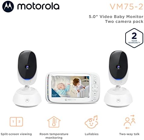 Motorola Бебе Монитор-VM75 Видео Бебе Монитор со 2 Камери, 1000ft Опсег 2.4 GHz Безжични 5 Екран, Двонасочна Аудио, Далечински Тава, Дигитален Наклон, Зум, Сензор За Собна Темпера?