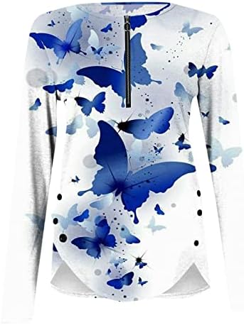 Nokmopo женски врвови со долг ракав моден лесен ракав за печатење со долги ракави, тркалезен пулвер, врвен блуза, основни плетени маици