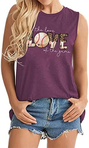 Бејзбол резервоарот врвови за жени Loveубовно писмо за печатење на елек кошули камизол без ракави маица смешна симпатична графичка печатена
