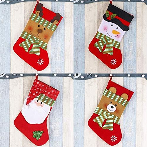 Lvydec 4 Пакувања Божиќни чорапи, 15 големи димензии на Божиќни порибувања со Божиќ Снежен човек Дедо Мраз и ирваси мечка со камин и украси за торбички торбички за торби