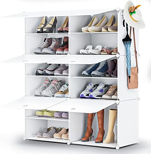 Пакет на организатор на рак на бели чевли Neprock 6 Tier со 36 пакувања на бели чевли, организатор