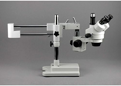 AMSCope SM-4T-FRL Професионален тринокуларен стерео зум микроскоп, WH10x очни очи, 7x-45x зголемување, 0,7x-4,5x Zoom цел, 8W флуоресцентно
