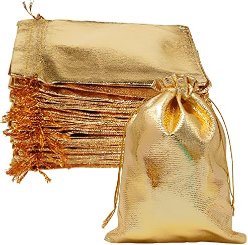 Предност Златни Торби За Подароци, Торбички За Накит Торби за Врвки, 100 парчиња 5 х 7 Инчни Торби За Подароци За Божиќ Завиткување Бонбони