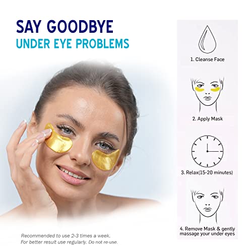 Глорез 24К злато под маски за очи за темни кругови и подпухналост, производи за нега на кожата за навлажнувачки, анти-стареење и анти-брчки,
