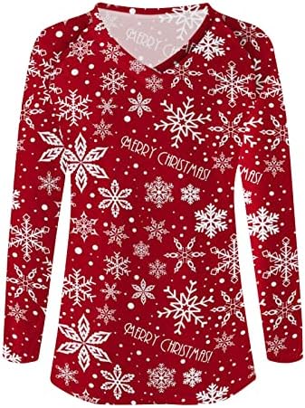 Преовладувани Божиќни кошули есен мода 2022 kawaii paisley снегулка маица Фенер ракав v врат празничен туничен врв на врвови