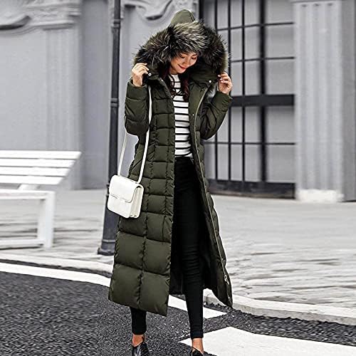 Fragarn женски зимски палта женски мода голема коса јака тенок долга памучна јакна со памучна јакна
